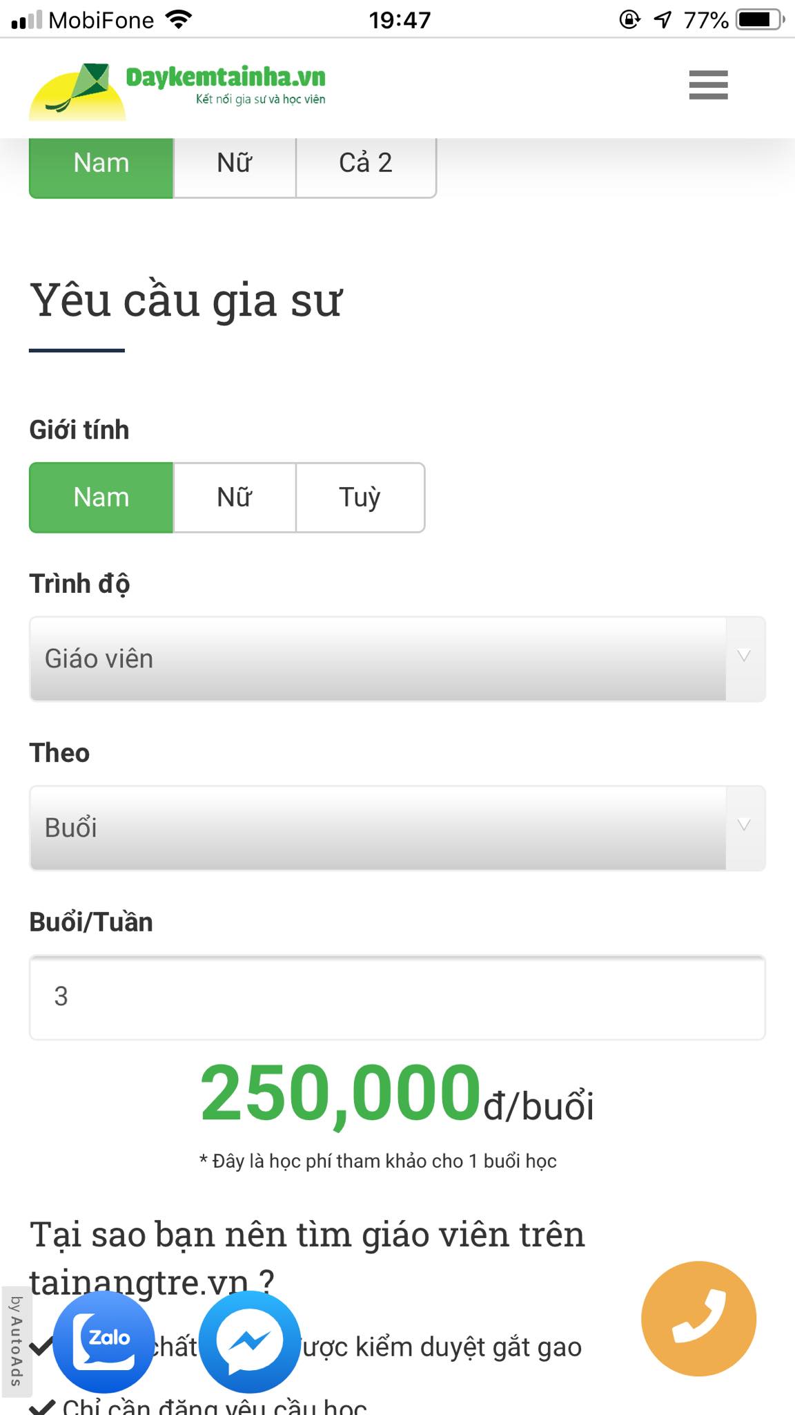 Học phí Toán lớp 7